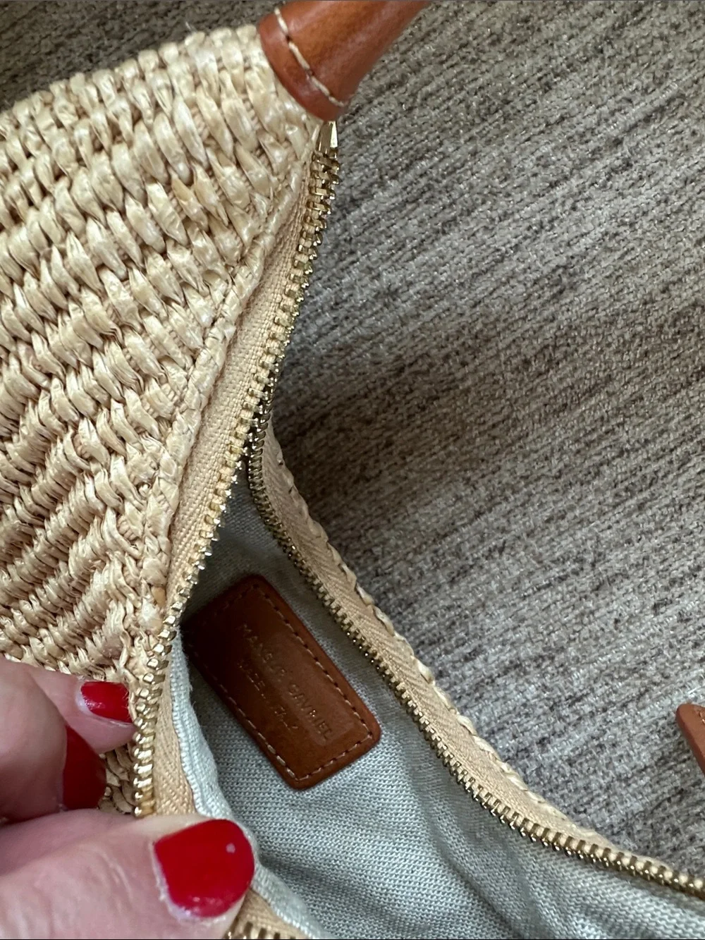 Mansur Gavriel Mini Cindy bag Woven Straw Shoulder Bag in Natural Tan Handles